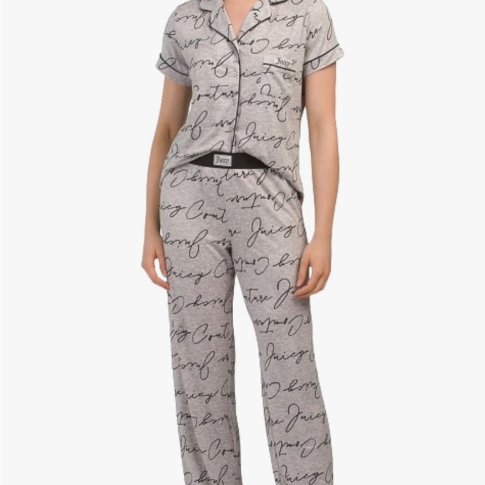 Juicy Couture Gray Pajama Set with Playful Animal Print